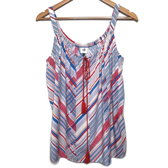 Cabi NWT Tassel Tank Top Red Blue White Striped Sleeveless Blouse Womens Small - Picture 2 of 8